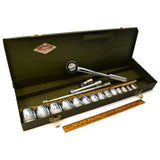 Vintage S-K 18pc SAE SOCKET SET 1/2" Drive #42470 RATCHET Metal Case 7/16-1 1/4"