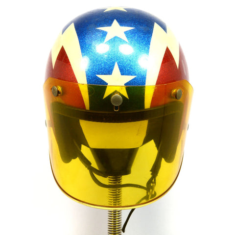 Vintage BUCO MOTORCYCLE HELMET Lighting Bolts RED-WHITE-BLUE Open Face + Shield