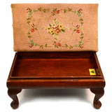 Vintage STREIT "SLUMBER CHAIR" OTTOMAN (Only) HARDWOOD FOOTSTOOL Needlepoint Top