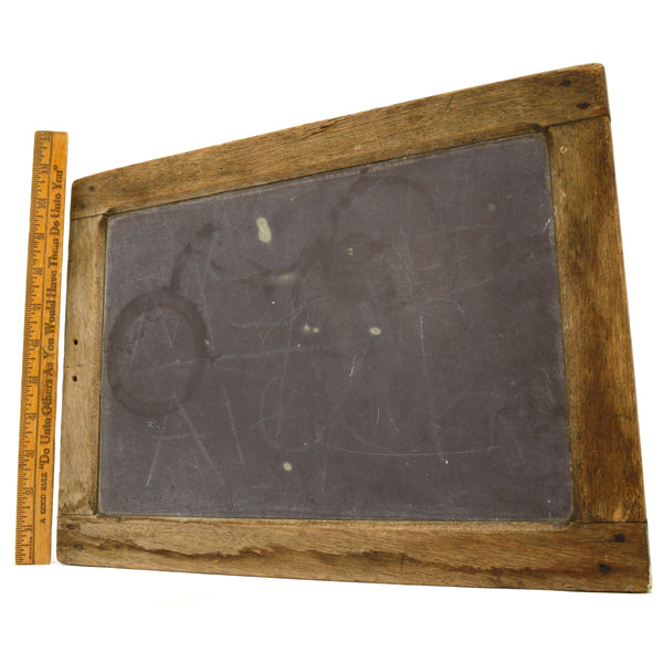 Antique SCHOOL SLATE CHALKBOARD 15x11" Double-Sided HARDWOOD FRAMED Black Walnut