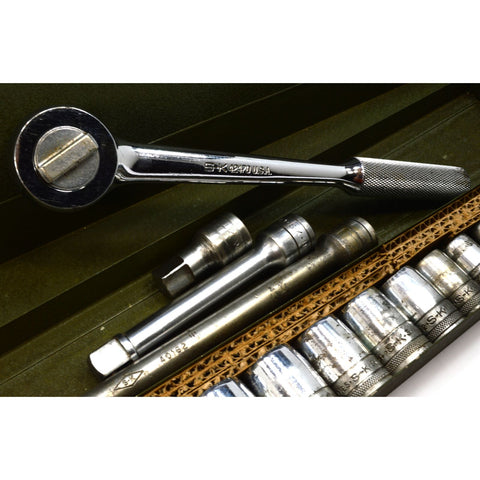 Vintage S-K 18pc SAE SOCKET SET 1/2" Drive #42470 RATCHET Metal Case 7/16-1 1/4"