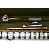 Vintage S-K 18pc SAE SOCKET SET 1/2" Drive #42470 RATCHET Metal Case 7/16-1 1/4"