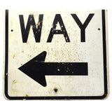 Vintage "ONE WAY" (LEFT ARROW) ALUMINUM ROAD SIGN Black on White 18x24" PATINA!!