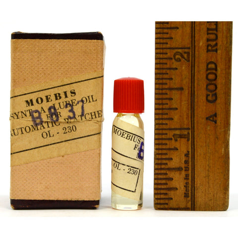 Vintage MOEBIS "SYNTA-VISCO-LUBE" #OL-230 WATCH OIL Glass Vial in ORIGINAL BOX!!