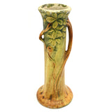 Antique WELLER "WOODCRAFT" BUD VASE 8.25" No Fruit TREE TRUNK Green Leaves c1920