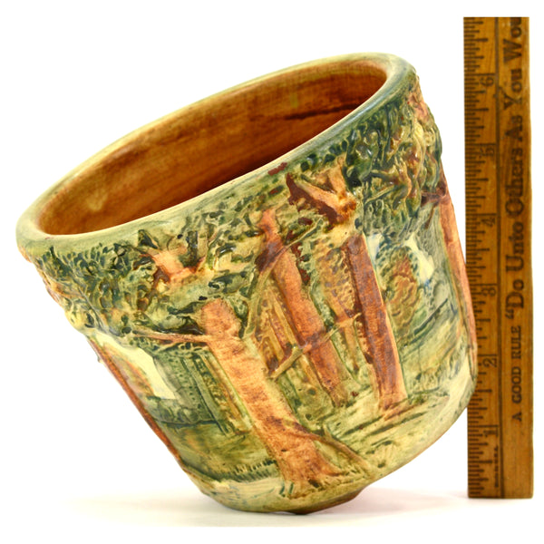 Antique WELLER POTTERY 4-5/8" FOREST JARDINIERE Hand-Signed "XII" 3D FLOWER POT