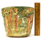 Antique WELLER POTTERY 4-5/8" FOREST JARDINIERE Hand-Signed "XII" 3D FLOWER POT
