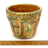 Antique WELLER POTTERY 4-5/8" FOREST JARDINIERE Hand-Signed "XII" 3D FLOWER POT