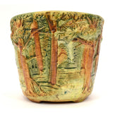 Antique WELLER POTTERY 4-5/8" FOREST JARDINIERE Hand-Signed "XII" 3D FLOWER POT