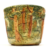 Antique WELLER POTTERY 4-5/8" FOREST JARDINIERE Hand-Signed "XII" 3D FLOWER POT