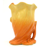 Antique WELLER "ROBA" VASE 6" Signed YELLOW-ORANGE w BLUEBELL FLOWERS Ruffle Lip