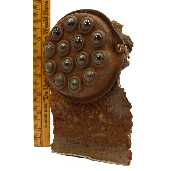 Antique RAILROAD REFLECTOR SIGN Small 5" Marker w/ 14 GLASS MARBLES Rusty Patina