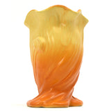 Antique WELLER "ROBA" VASE 6" Signed YELLOW-ORANGE w BLUEBELL FLOWERS Ruffle Lip