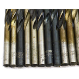 Vintage CLEVELAND TWIST BIT SET of 26 Mixed DRILL BITS in ROUND WOOD STAND Rare!