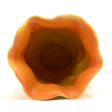 Antique WELLER "ROBA" VASE 6" Signed YELLOW-ORANGE w BLUEBELL FLOWERS Ruffle Lip