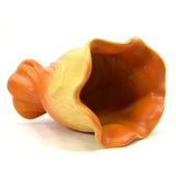 Antique WELLER "ROBA" VASE 6" Signed YELLOW-ORANGE w BLUEBELL FLOWERS Ruffle Lip