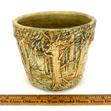 Antique WELLER POTTERY 4-5/8" FOREST JARDINIERE Signed "F"? FLOWER POT Tab Feet