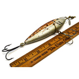 Antique WOODEN FISHING LURE 4" Hand/Homemade BROWN & SILVER Minnow PATINA!!