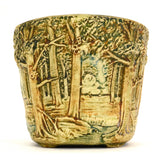 Antique WELLER POTTERY 4-5/8" FOREST JARDINIERE Signed "F"? FLOWER POT Tab Feet
