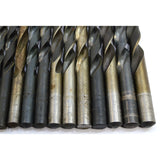 Vintage CLEVELAND TWIST BIT SET of 26 Mixed DRILL BITS in ROUND WOOD STAND Rare!