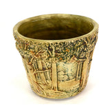 Antique WELLER POTTERY 4-5/8" FOREST JARDINIERE Signed "F"? FLOWER POT Tab Feet