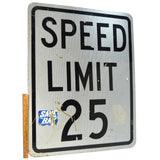 Vintage DOUBLE-SIDED ROAD SIGN 24x30" Construction "DETOUR" & "SPEED LIMIT 25"
