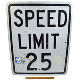Vintage DOUBLE-SIDED ROAD SIGN 24x30" Construction "DETOUR" & "SPEED LIMIT 25"