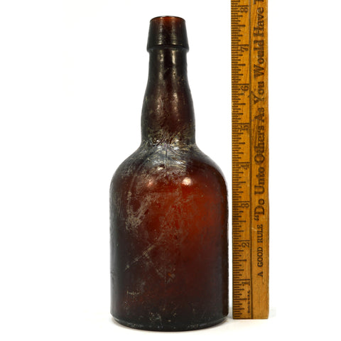 Antique SQUAT PORTER/BEER BOTTLE Amber Glass 'LADY LEG' Smooth Base TAPERED LIP