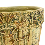 Antique WELLER POTTERY 4-5/8" FOREST JARDINIERE Signed "F"? FLOWER POT Tab Feet