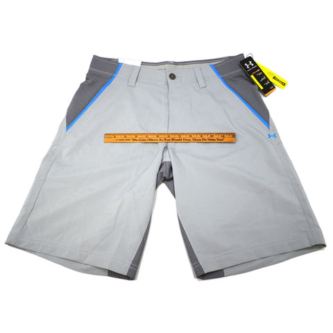 New w/ Tags UNDER ARMOUR UA GOLF SHORTS Mens Size: 32 GRAY & BLUE Stretch Waist