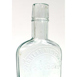 Antique STRAP FLASK 4.75" Pocket WHISKEY BOTTLE Aqua "HONEST MEASURE 2 FLD. OZ."