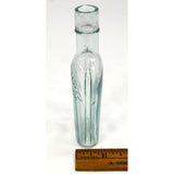 Antique STRAP FLASK 4.75" Pocket WHISKEY BOTTLE Aqua "HONEST MEASURE 2 FLD. OZ."