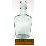Antique STRAP FLASK 4.75" Pocket WHISKEY BOTTLE Aqua "HONEST MEASURE 2 FLD. OZ."