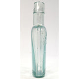 Antique STRAP FLASK 4.75" Pocket WHISKEY BOTTLE Aqua "HONEST MEASURE 2 FLD. OZ."