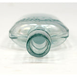 Antique STRAP FLASK 4.75" Pocket WHISKEY BOTTLE Aqua "HONEST MEASURE 2 FLD. OZ."