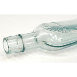 Antique STRAP FLASK 4.75" Pocket WHISKEY BOTTLE Aqua "HONEST MEASURE 2 FLD. OZ."