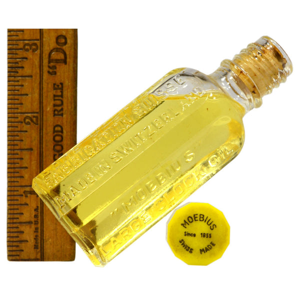 Vintage "MOEBIUS" CLOCK OIL BOTTLE Swiss Made FULL, CORKED & CAPPED! Brand New!!