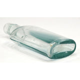 Antique STRAP FLASK 4.75" Pocket WHISKEY BOTTLE Aqua "HONEST MEASURE 2 FLD. OZ."