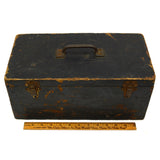 Vintage WOOD TOOL BOX Unbranded HEAVY DUTY 14x7x6.5 Old Black Paint RICH PATINA!