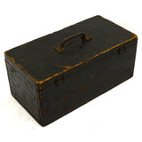 Vintage WOOD TOOL BOX Unbranded HEAVY DUTY 14x7x6.5 Old Black Paint RICH PATINA!