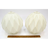 Vintage WHITE GLASS LIGHT SHADE Lot of 2 Salvaged 8" LAMP GLOBES Deflated Look