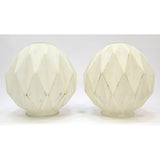 Vintage WHITE GLASS LIGHT SHADE Lot of 2 Salvaged 8" LAMP GLOBES Deflated Look