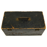 Vintage WOOD TOOL BOX Unbranded HEAVY DUTY 14x7x6.5 Old Black Paint RICH PATINA!
