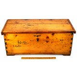 Antique WOOD DOVETAILED BOX 24x11x10 Small BLANKET CHEST Primitive PATINA c.19th