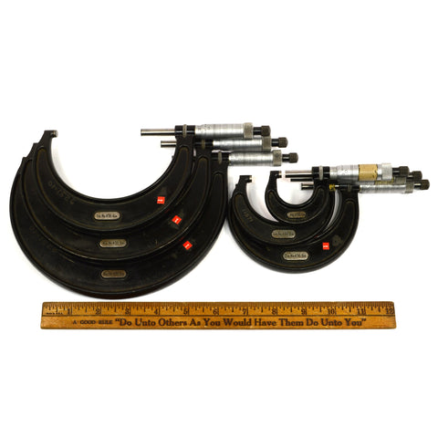 Vintage STARRETT OUTSIDE MICROMETER SET No. 436, Lot of 6 MICROMETERS 0-6" Range