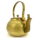 Antique HEAVY BRASS TEAPOT 5.5" Hand-Engraved YIN & YANG Flower-WHALE-Bird-HORSE