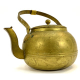 Antique HEAVY BRASS TEAPOT 5.5" Hand-Engraved YIN & YANG Flower-WHALE-Bird-HORSE