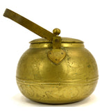 Antique HEAVY BRASS TEAPOT 5.5" Hand-Engraved YIN & YANG Flower-WHALE-Bird-HORSE