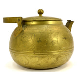 Antique HEAVY BRASS TEAPOT 5.5" Hand-Engraved YIN & YANG Flower-WHALE-Bird-HORSE