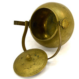 Antique HEAVY BRASS TEAPOT 5.5" Hand-Engraved YIN & YANG Flower-WHALE-Bird-HORSE